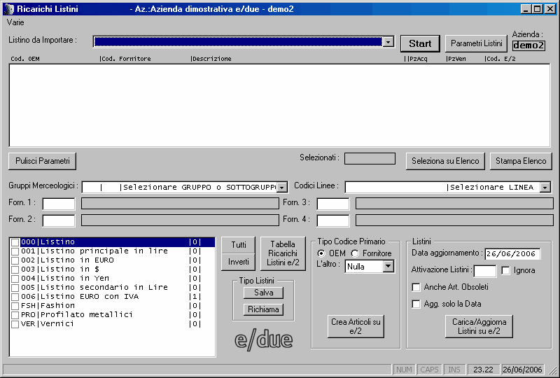 Import Listini Fornitori