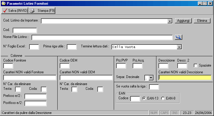 Parametri Listini in Excel