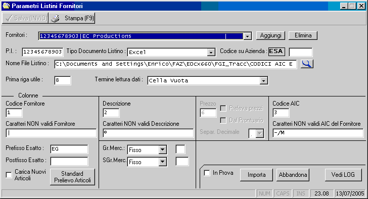 Import Listini Fornitori